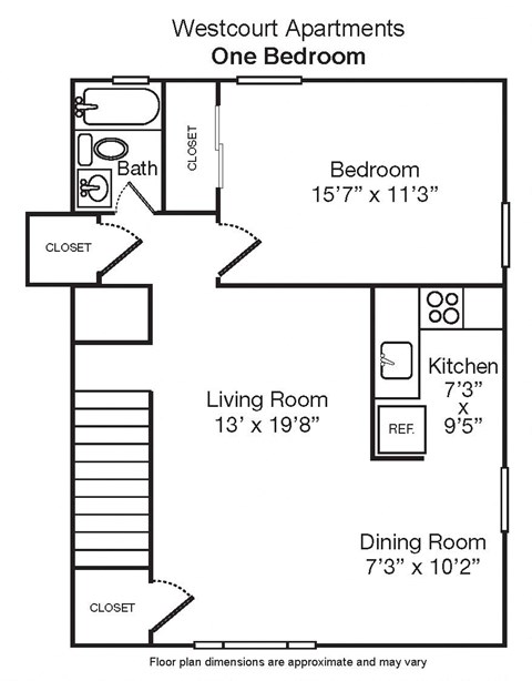 Floor plan for 1 bed, 1 bath